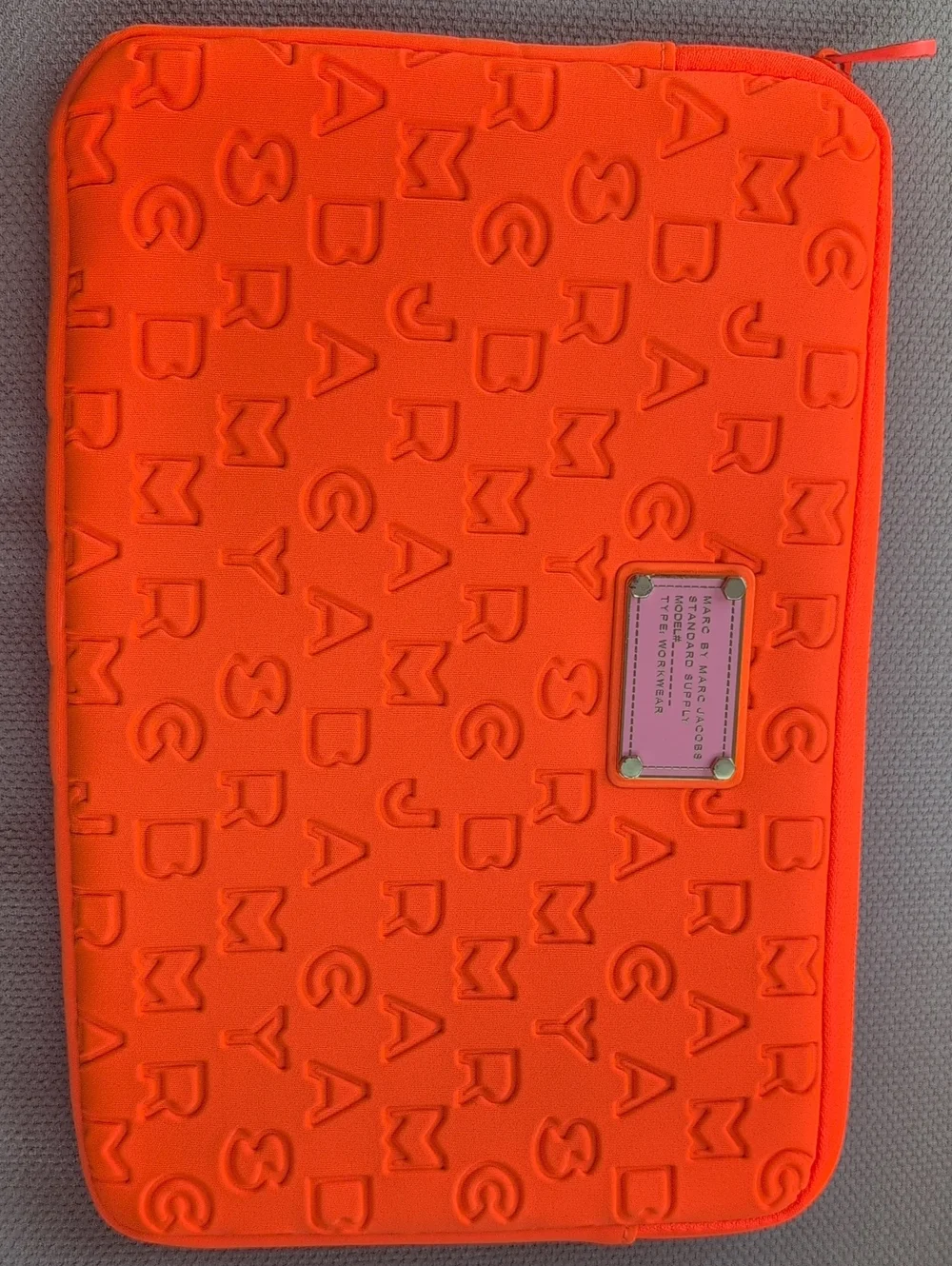 Marc by Marc Jacobs Neon Orange Embossed Logo Tablet Sleeve